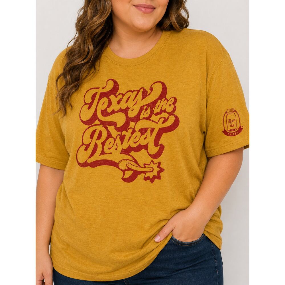 Mason Jar Label Texas Is The Bestest Graphic Tee 2XL Yellow Western